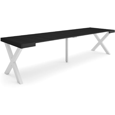 Skraut Home - Mesa Consola extensible, Mesa comedor plegable, 300, Para 14 comensales, Patas madera maciza, Estilo Moderno, Negro