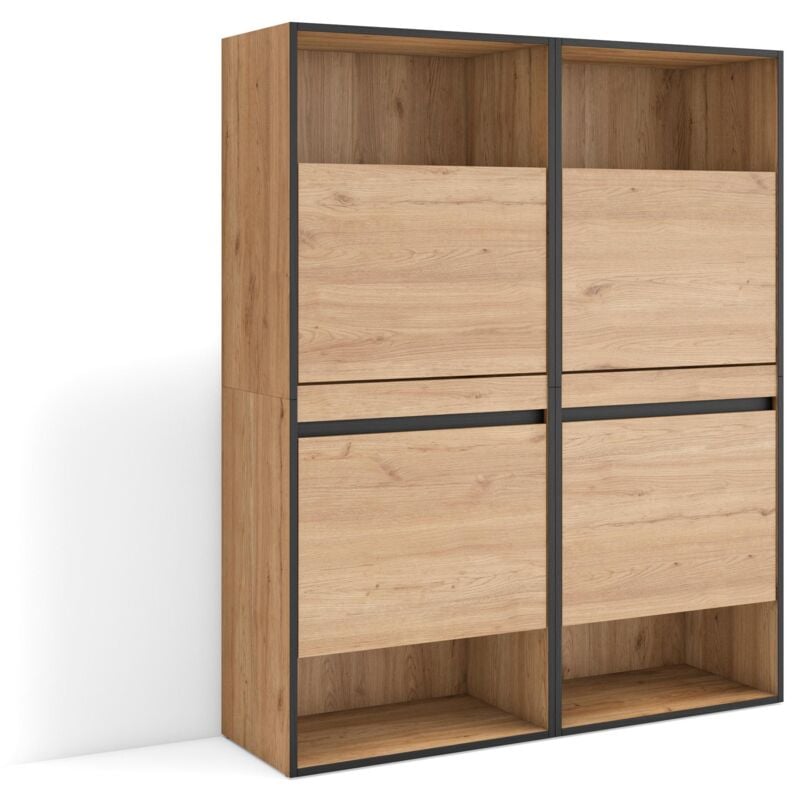 Meuble à Chaussures, Meuble Rangement Chaussures, 120x145x35 cm, Chambre à coucher, pièce, Armoire chaussures, Style moderne, Chêne - Skraut Home