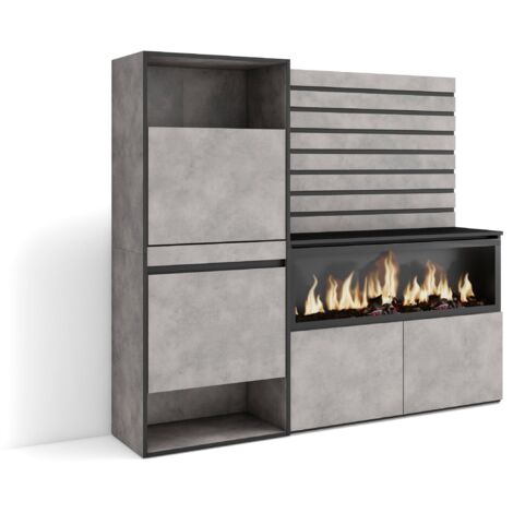 Skraut Home - Meuble à Chaussures, Meuble Rangement Chaussures, 167x145x35 cm, Chambre à coucher, pièce, Cheminée électrique XXL, Panneaux Muraux en Bois, Style moderne, Gris Ciment