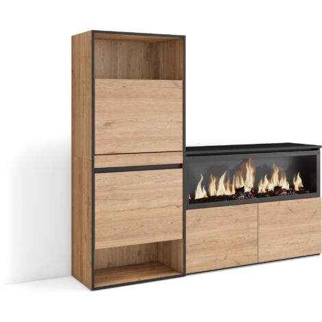 Skraut Home - Meuble à Chaussures, Meuble Rangement Chaussures, 167x145x35 cm, Chambre à coucher, pièce, Cheminée électrique XXL, Style moderne, Chêne