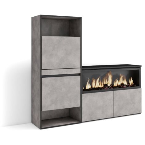 Skraut Home - Meuble à Chaussures, Meuble Rangement Chaussures, 167x145x35 cm, Chambre à coucher, pièce, Cheminée électrique XXL, Style moderne, Gris Ciment