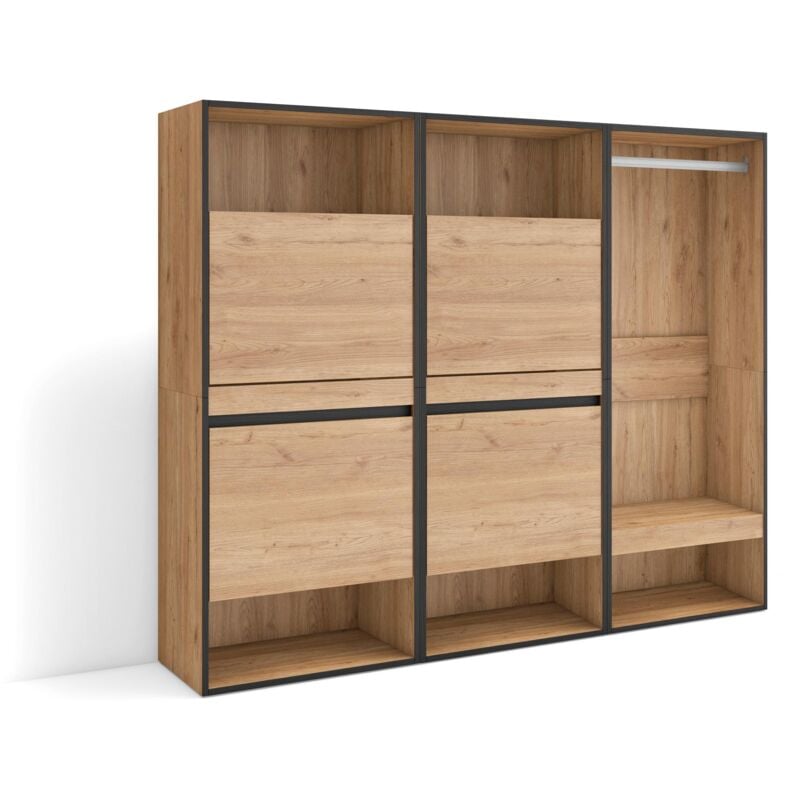 Meuble à Chaussures, Meuble Rangement Chaussures, 180x145x35 cm, Chambre à coucher, pièce, Vestiaire ouvert, Style moderne, Chêne - Skraut Home