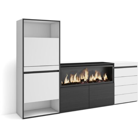 Skraut Home - Meuble à Chaussures, Meuble Rangement Chaussures, 224x145x35 cm, Chambre à coucher, pièce, Cheminée électrique XXL, Commode, Buffet, Style moderne, Blanc