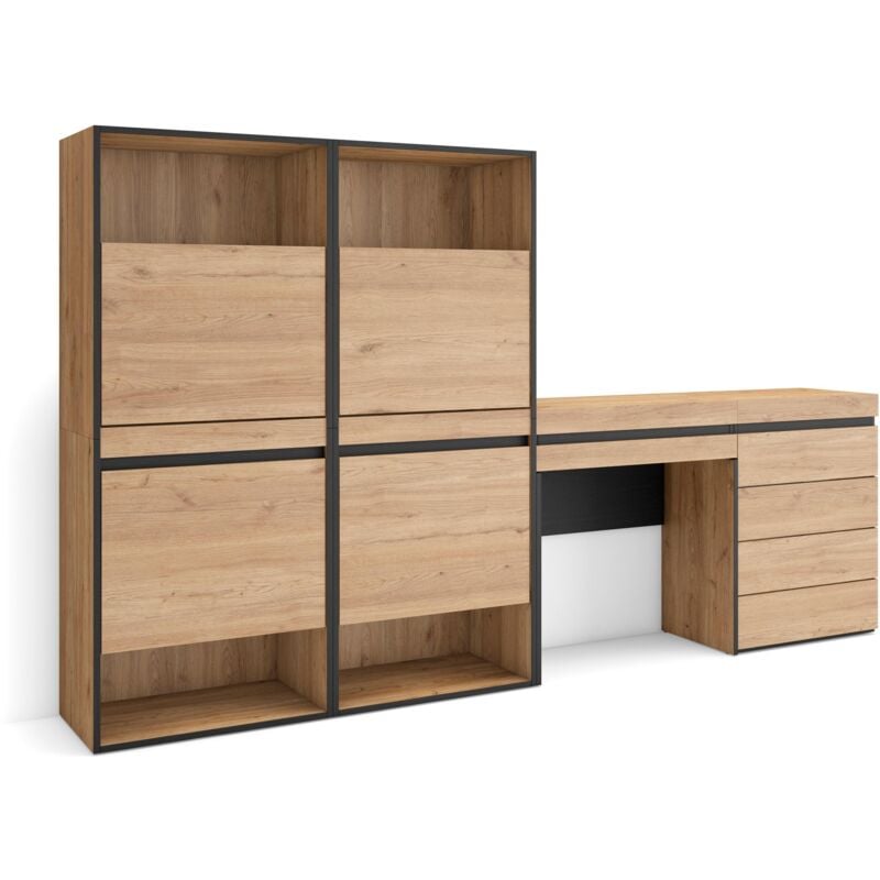 Meuble à Chaussures, Meuble Rangement Chaussures, 247x145x35 cm, Chambre à coucher, pièce, Commode, Buffet, Coiffeuse, Style moderne, Chêne - Skraut