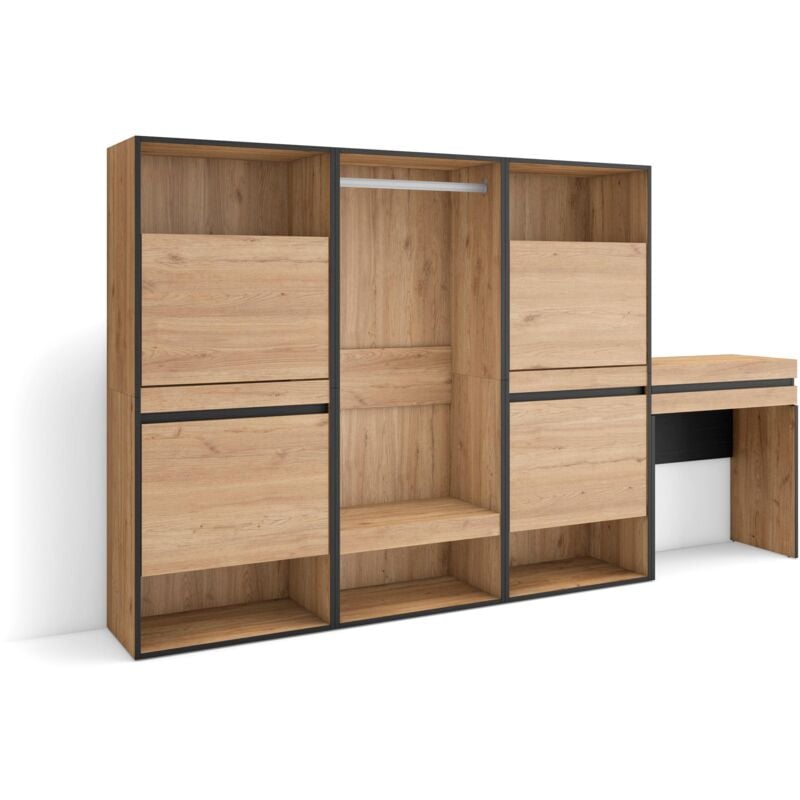 Skraut Home - Meuble à Chaussures, Meuble Rangement Chaussures, 250x145x35 cm, Chambre à coucher, pièce, Vestiaire ouvert, Coiffeuse, Style moderne,