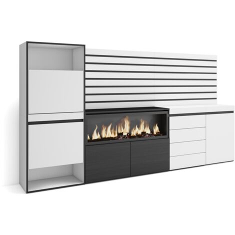 Skraut Home - Meuble à Chaussures, Meuble Rangement Chaussures, 274x145x35 cm, Chambre à coucher, pièce, Cheminée électrique XXL, Commode, Buffet, Panneaux Muraux en Bois, Style moderne, Blanc