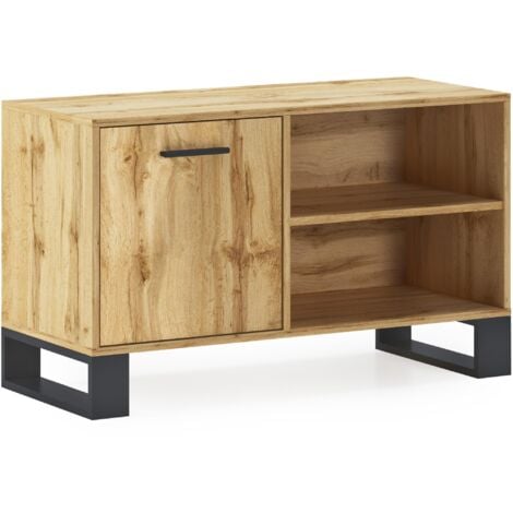 Skraut Home - Meuble TV 100 avec porte à gauche, salon, modèle LOFT, structure et couleur de la porte en chêne rustique, mesure 95x40x57cm de haut.