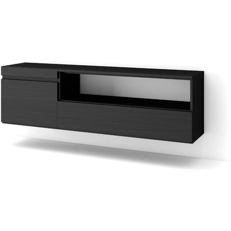 Skraut Home - Meuble TV, Banc Télé, Grand espace de Rangement, 150x45x35cm, Pour les TV jusqu'à 65", Suspendu, Mural, Style moderne, Noir