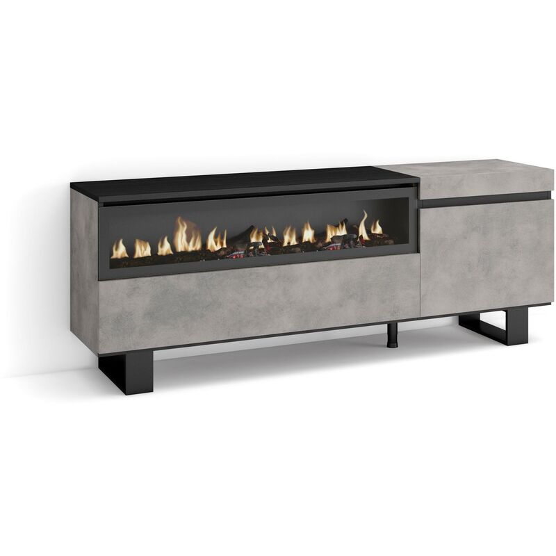 Skraut Home - Meuble tv, Banc Télé, Grand espace de Rangement, 150x57x35cm, Pour les tv jusqu'à 65', Cheminée électrique, Design industriel, Style