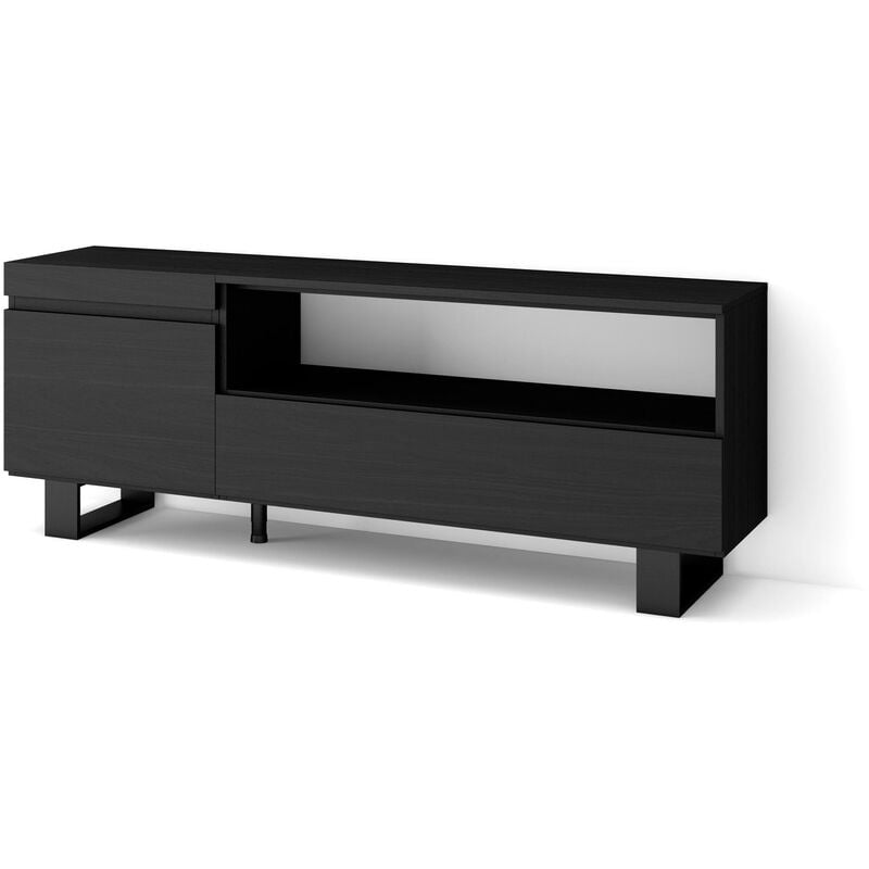 Meuble tv, Banc Télé, Grand espace de Rangement, 150x57x35cm, Pour les tv jusqu'à 65', Design industriel, Style moderne, Noir - Skraut Home