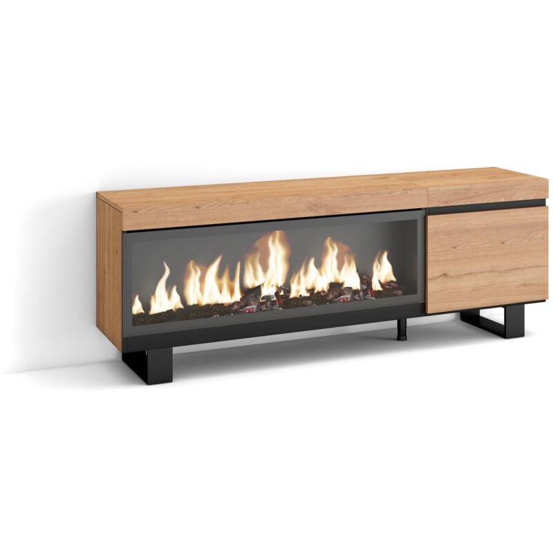 Skraut Home - Meuble tv, Banc Télé, Grand espace de Rangement, 160, Pour les tv jusqu'à 65', Cheminée électrique xxl, Design industriel, Style