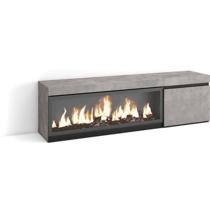 Skraut Home - Meuble TV, Banc Télé, Grand espace de Rangement, 160, Pour les TV jusqu'à 65", Cheminée électrique XXL, Style moderne, Gris Ciment