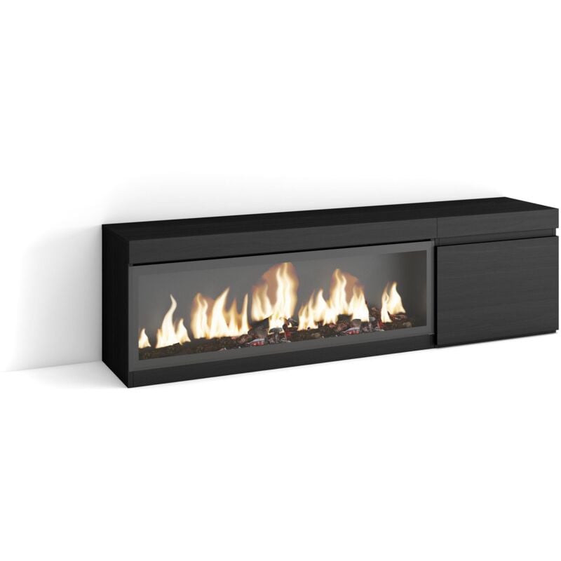 Meuble tv, Banc Télé, Grand espace de Rangement, 160, Pour les tv jusqu'à 65', Cheminée électrique xxl, Style moderne, Noir - Skraut Home