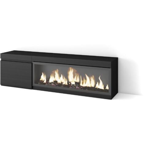 Skraut Home - Meuble TV, Banc Télé, Grand espace de Rangement, 160, Pour les TV jusqu'à 65", Cheminée électrique XXL, Style moderne, Noir