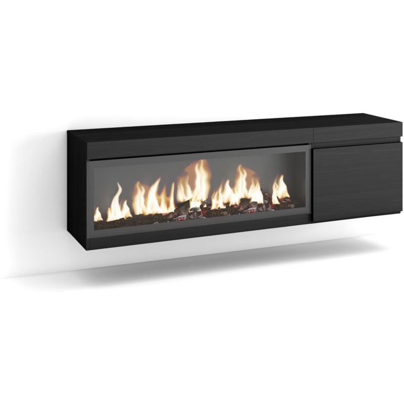 Skraut Home - Meuble tv, Banc Télé, Grand espace de Rangement, 160, Pour les tv jusqu'à 65', Cheminée électrique xxl, Suspendu, Mural, Style moderne,