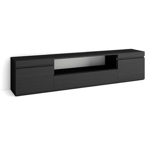 Skraut Home - Meuble TV, Banc Télé, Grand espace de Rangement, 200x45x35cm, Pour les TV jusqu'à 80", Meubles de salon, Style moderne, Noir