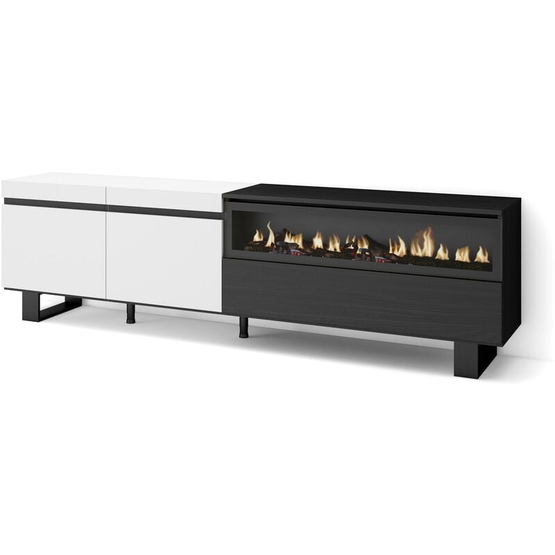 Skraut Home - Meuble tv, Banc Télé, Grand espace de Rangement, 200x57x35cm, Pour les tv jusqu'à 80', Cheminée électrique, Design industriel, Style
