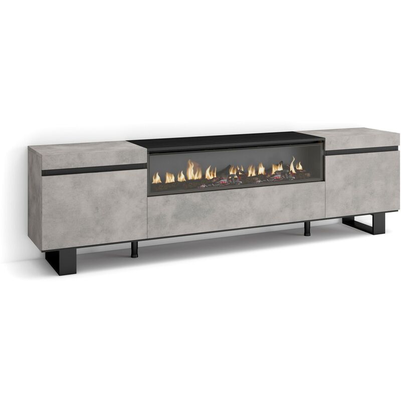 Skraut Home - Meuble tv, Banc Télé, Grand espace de Rangement, 200x57x35cm, Pour les tv jusqu'à 80', Cheminée électrique, Design industriel, Style