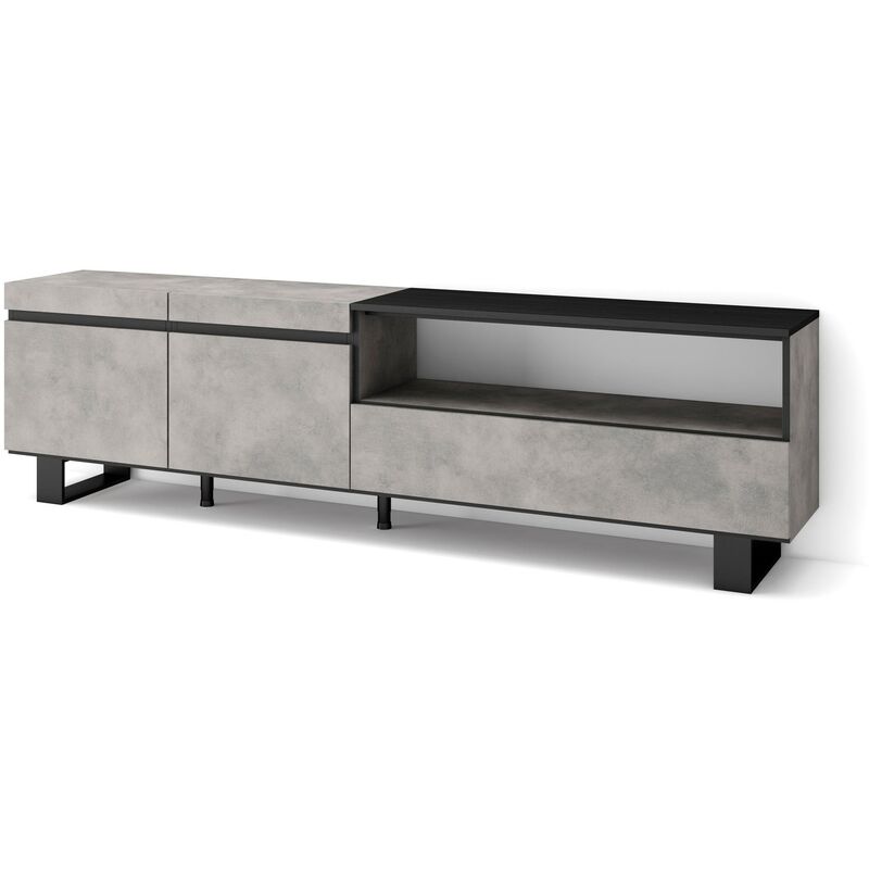 Meuble tv, Banc Télé, Grand espace de Rangement, 200x57x35cm, Pour les tv jusqu'à 80', Design industriel, Style moderne, Gris Ciment - Skraut Home