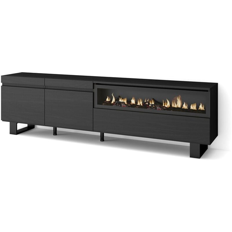 Skraut Home - Meuble tv, Banc Télé, Grand espace de Rangement, 200x57x35cm, Pour les tv jusqu'à 80', Cheminée électrique, Design industriel, Style