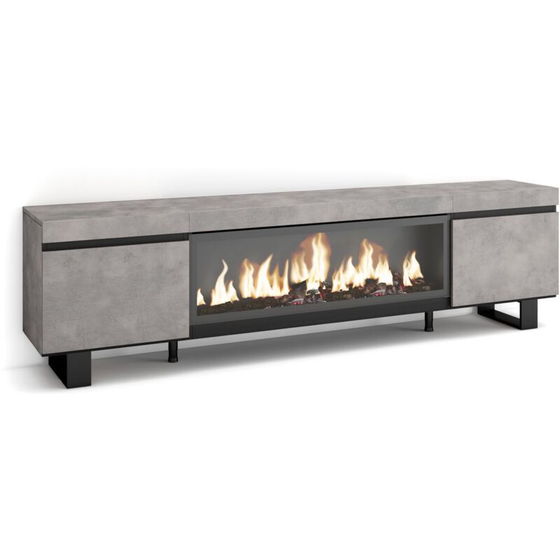 Skraut Home - Meuble tv, Banc Télé, Grand espace de Rangement, 210, Pour les tv jusqu'à 80', Cheminée électrique xxl, Design industriel, Style