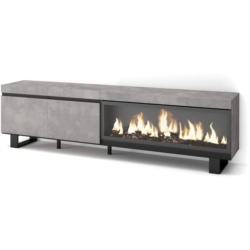 Skraut Home - Meuble tv, Banc Télé, Grand espace de Rangement, 210, Pour les tv jusqu'à 80', Cheminée électrique xxl, Design industriel, Style