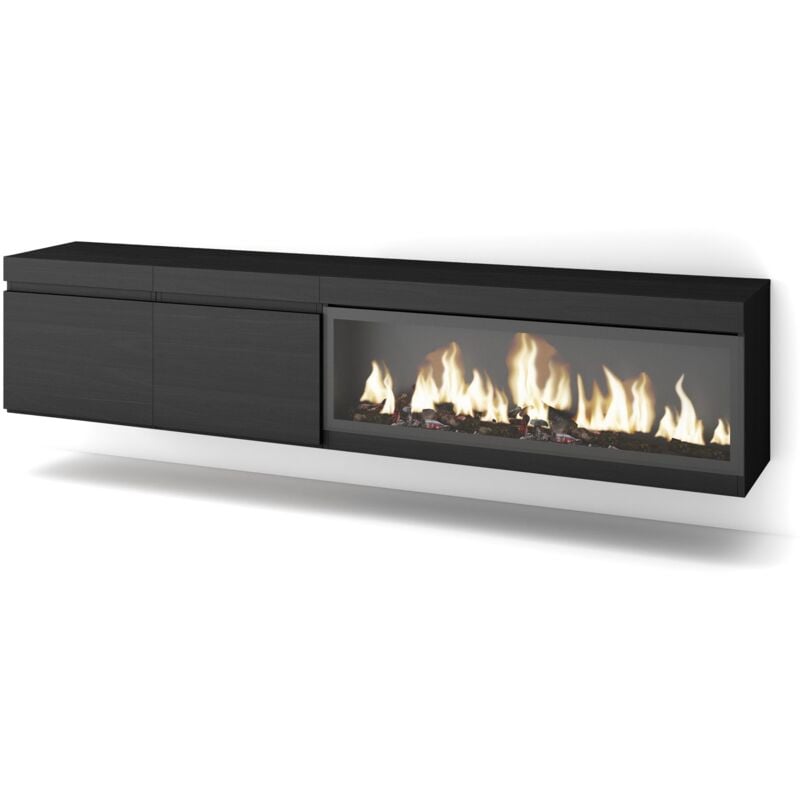 Skraut Home - Meuble tv, Banc Télé, Grand espace de Rangement, 210, Pour les tv jusqu'à 80', Cheminée électrique xxl, Suspendu, Mural, Style moderne,