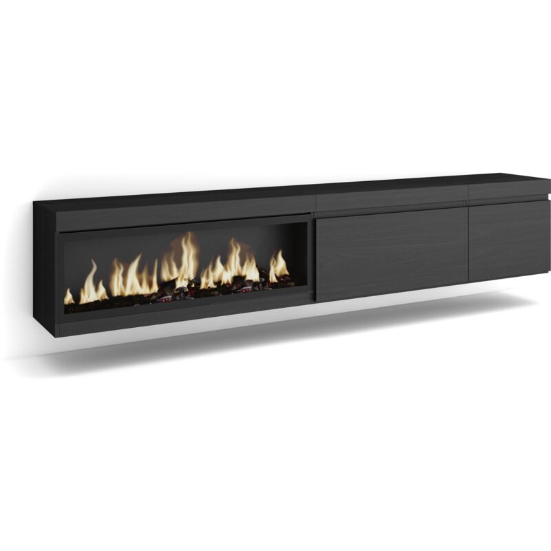 Skraut Home - Meuble tv, Banc Télé, Grand espace de Rangement, 237x45x35 cm, tv grand format, Cheminée électrique xxl, Suspendu, Mural, Style