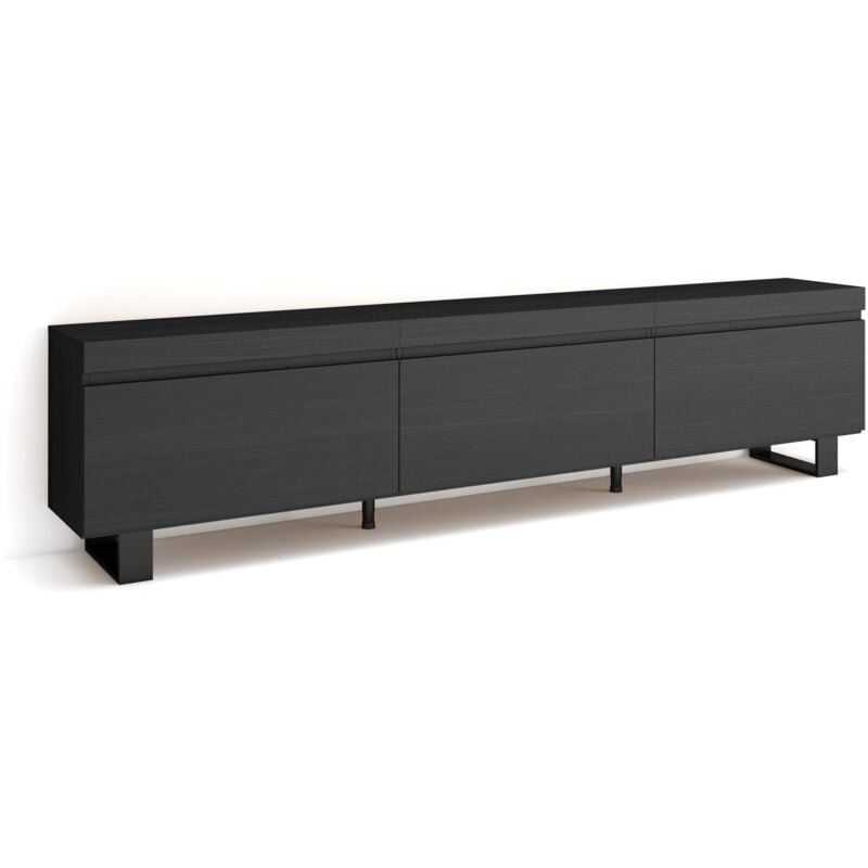 Meuble tv, Banc Télé, Grand espace de Rangement, 240x57x35 cm, Design industriel, Style moderne, Noir - Skraut Home
