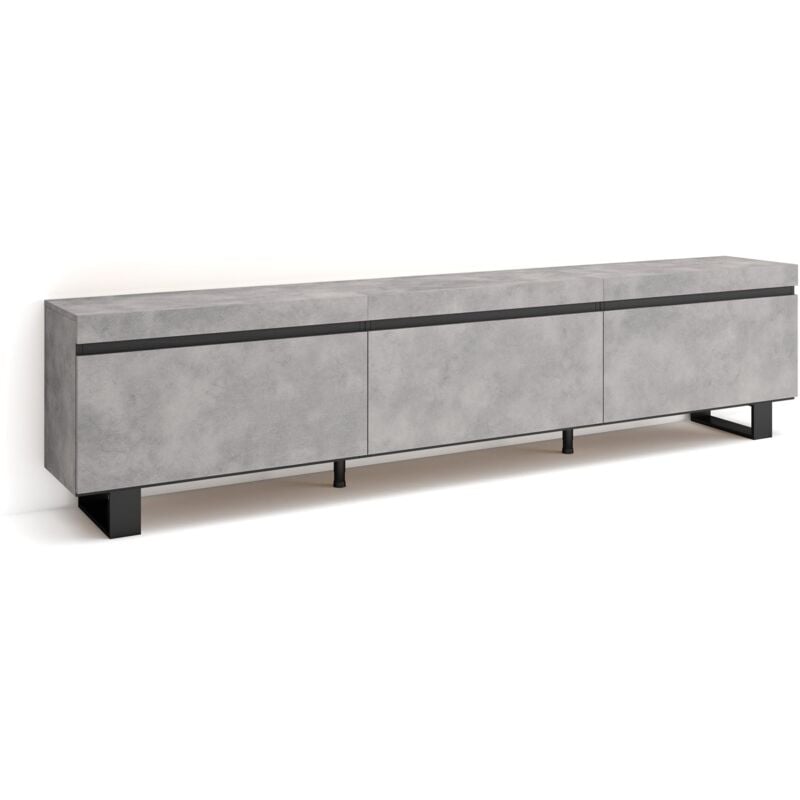 Meuble tv, Banc Télé, Grand espace de Rangement, 240x57x35 cm, Design industriel, Style moderne, Gris Ciment - Skraut Home