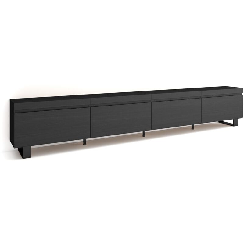 Meuble tv, Banc Télé, Grand espace de Rangement, 320x57x35 cm, tv grand format, Design industriel, Style moderne, Noir - Skraut Home