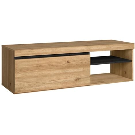 Skraut Home - Meuble TV mod.NATURALE ''Chêne/Noir'', 1 porte et 2 logements, salon-séjour, 120x40x41cm