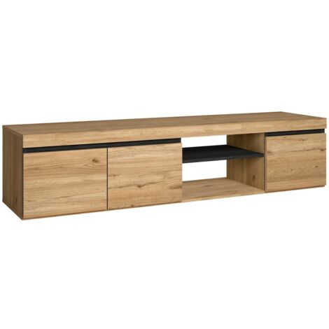 Skraut Home - Meuble TV pour Salon - 41 x 160 x 40 cm - 32/40/50/55/60/65/70 Finition Chêne et Bois Noir - MARRON