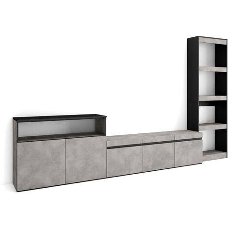 Skraut Home - Mobile Soggiorno TV, Parete Attrezzata Soggiorno, 310x186x35cm, Per TV fino a 65", Set di mobili, Stile moderno, Grigio Cemento