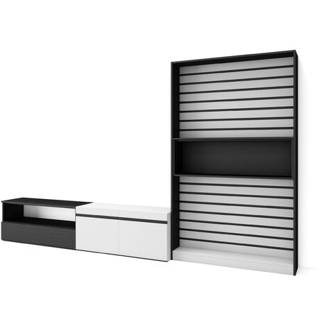 Skraut Home - Mobile Soggiorno TV, Parete Attrezzata Soggiorno, 310x186x35cm, Per TV fino a 80", Set di mobili, Stile moderno, Bianco e nero