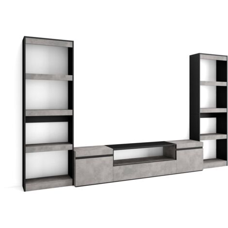 Skraut Home - Mobile Soggiorno TV, Parete Attrezzata Soggiorno, 320x186x35cm, Per TV fino a 80", Set di mobili, Stile moderno, Grigio Cemento
