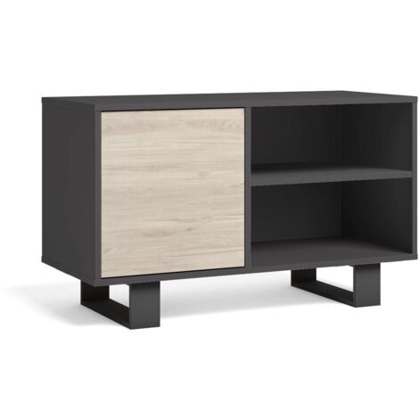 Skraut Home - Mobile TV 100 con porta a sinistra, soggiorno pranzo, Modello WIND, colore struttura Grigio Antracita, colore porta Rovere, dimensioni 95x40x57cm di altezza.