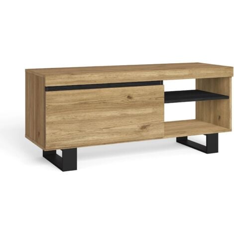 Skraut Home - Mobile TV Mod.Naturale ''Rovere/Nero'', 1 Porta e 2 alloggi, Soggiorno-soggiorno, 120 x 40 x 53 cm