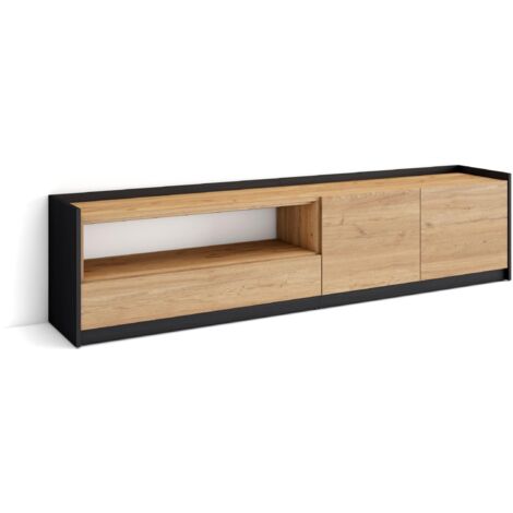 Skraut Home - Mobile TV Soggiorno, 207x37x50cm, Per TV fino a 80", Rovere e nero