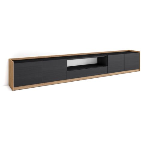 Skraut Home - Mobile TV Soggiorno, 310x37x50cm, Per TV fino a 80", Nero e rovere