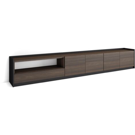 Skraut Home - Mobile TV Soggiorno, 310x37x50cm, Per TV fino a 80", Rovere scuro e Nero