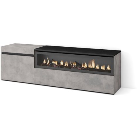Skraut Home - Mobile TV Soggiorno, Ampio spazio a disposizione, 150x45x35cm, Per TV fino a 65", Camino elettrico, Stile moderno, Grigio Cemento