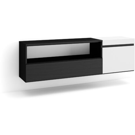 Skraut Home - Mobile TV Soggiorno, Ampio spazio a disposizione, 150x45x35cm, Per TV fino a 65", Sospeso, da appendere, Stile moderno, Bianco e nero
