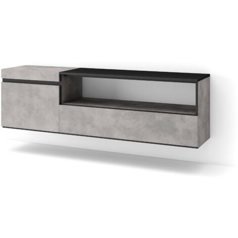 Skraut Home - Mobile TV Soggiorno, Ampio spazio a disposizione, 150x45x35cm, Per TV fino a 65", Sospeso, da appendere, Stile moderno, Grigio Cemento