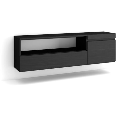 Skraut Home - Mobile TV Soggiorno, Ampio spazio a disposizione, 150x45x35cm, Per TV fino a 65", Sospeso, da appendere, Stile moderno, Nero