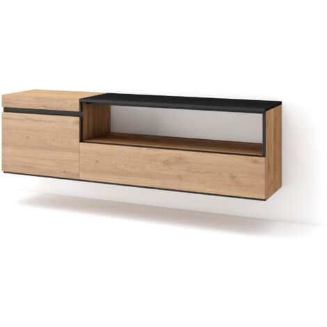 Skraut Home - Mobile TV Soggiorno, Ampio spazio a disposizione, 150x45x35cm, Per TV fino a 65", Sospeso, da appendere, Stile moderno, Rovere e nero