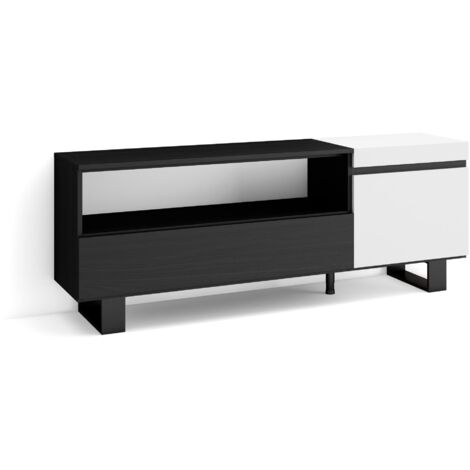 Skraut Home - Mobile TV Soggiorno, Ampio spazio a disposizione, 150x57x35cm, Per TV fino a 65", Design industriale, Stile moderno, Bianco e nero