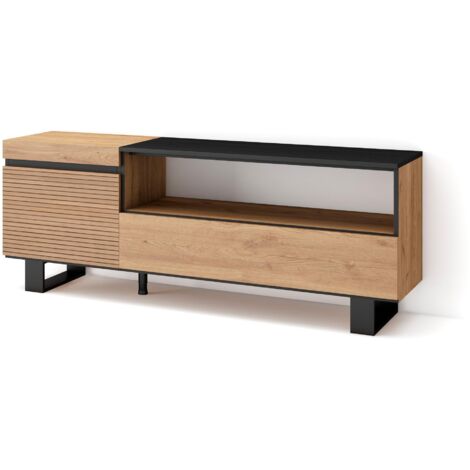 Skraut Home  Mobile TV Soggiorno  Ampio spazio a disposizione  150x57x35cm  Per TV fino a 65"  Design industriale  Stile moderno  Rovere