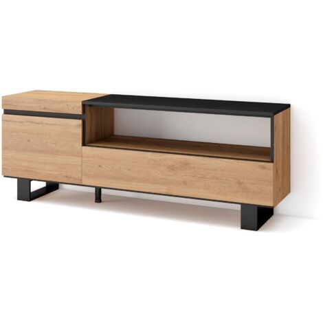 Skraut Home - Mobile TV Soggiorno, Ampio spazio a disposizione, 150x57x35cm, Per TV fino a 65", Design industriale, Stile moderno, Rovere e nero