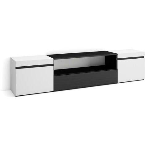 Skraut Home - Mobile TV Soggiorno, Ampio spazio a disposizione, 200x45x35cm, Per TV fino a 80", Mobile Soggiorno, Stile moderno, Bianco e nero